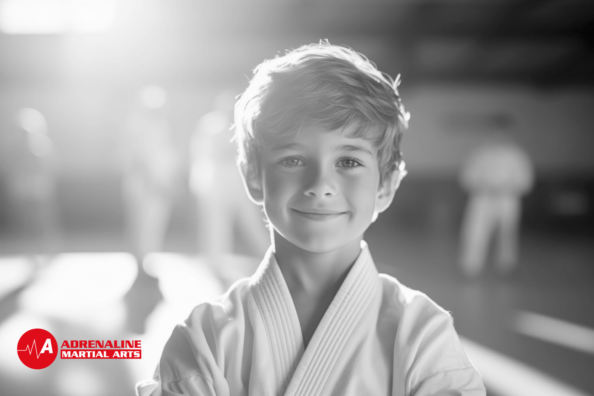 Smiling boy in karate uniform at Adrenaline Martial Arts in Dry Drayton – building confidence, focus, and social skills through children's martial arts classes